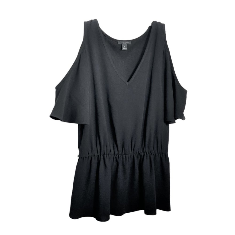 Ann Taylor Petite Black Cut-Out Shoulder Top, Size SP